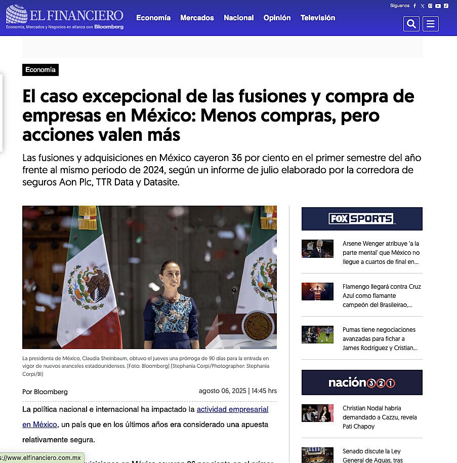 El caso excepcional de las fusiones y compra de empresas en Mxico: Menos compras, pero acciones valen ms